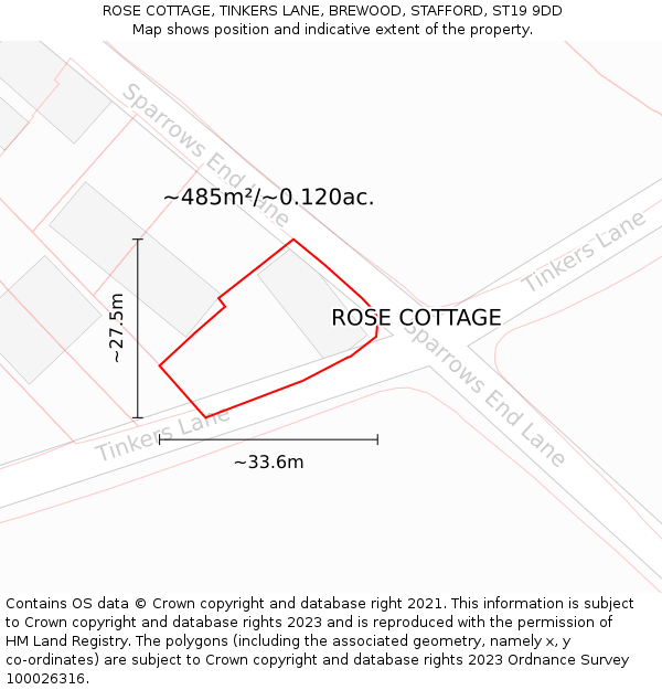 ROSE COTTAGE, TINKERS LANE, BREWOOD, STAFFORD, ST19 9DD: Plot and title map