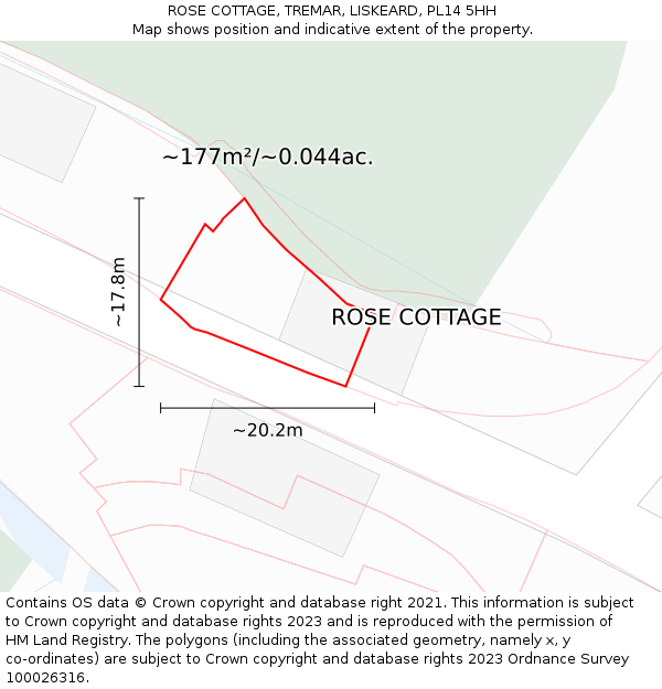 ROSE COTTAGE, TREMAR, LISKEARD, PL14 5HH: Plot and title map