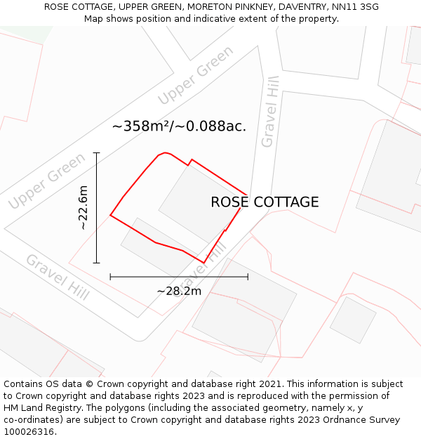 ROSE COTTAGE, UPPER GREEN, MORETON PINKNEY, DAVENTRY, NN11 3SG: Plot and title map
