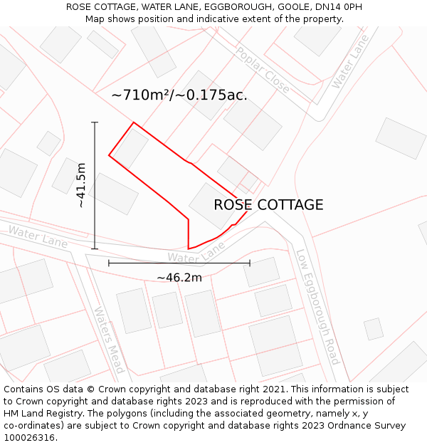 ROSE COTTAGE, WATER LANE, EGGBOROUGH, GOOLE, DN14 0PH: Plot and title map
