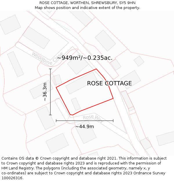 ROSE COTTAGE, WORTHEN, SHREWSBURY, SY5 9HN: Plot and title map