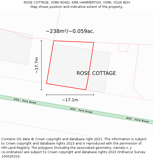 ROSE COTTAGE, YORK ROAD, KIRK HAMMERTON, YORK, YO26 8DH: Plot and title map