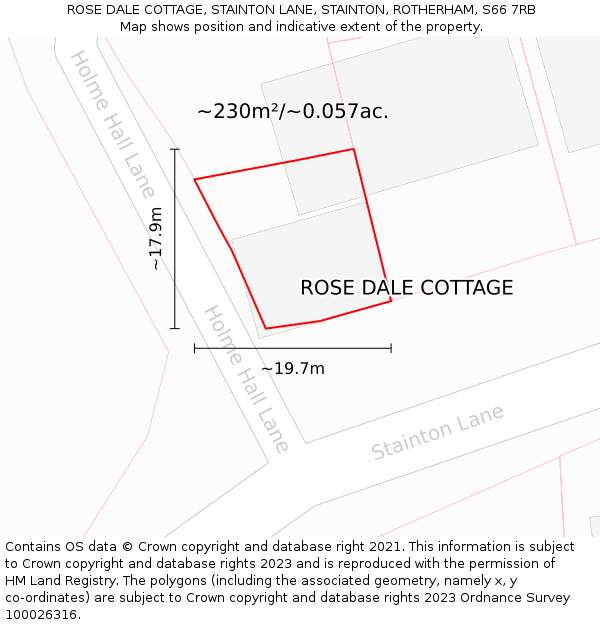 ROSE DALE COTTAGE, STAINTON LANE, STAINTON, ROTHERHAM, S66 7RB: Plot and title map