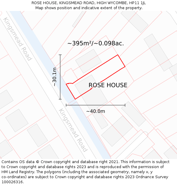 ROSE HOUSE, KINGSMEAD ROAD, HIGH WYCOMBE, HP11 1JL: Plot and title map
