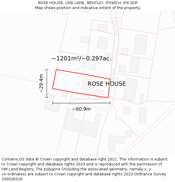 ROSE HOUSE, LINK LANE, BENTLEY, IPSWICH, IP9 2DP: Plot and title map
