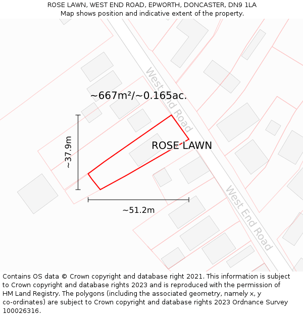 ROSE LAWN, WEST END ROAD, EPWORTH, DONCASTER, DN9 1LA: Plot and title map
