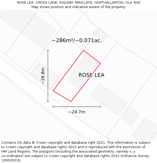 ROSE LEA, CROSS LANE, INGLEBY ARNCLIFFE, NORTHALLERTON, DL6 3ND: Plot and title map