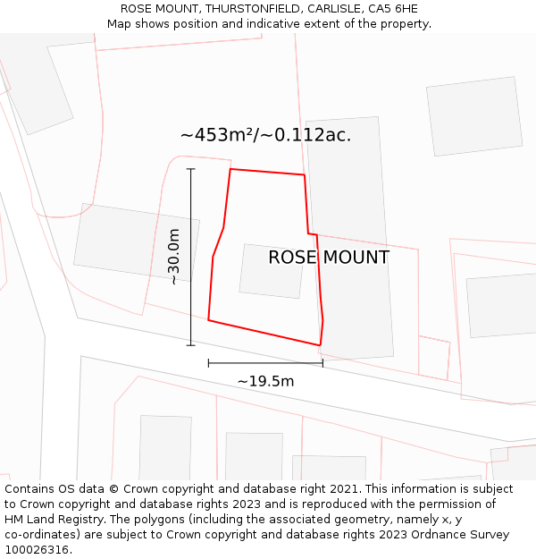 ROSE MOUNT, THURSTONFIELD, CARLISLE, CA5 6HE: Plot and title map
