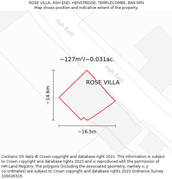 ROSE VILLA, ASH END, HENSTRIDGE, TEMPLECOMBE, BA8 0PN: Plot and title map