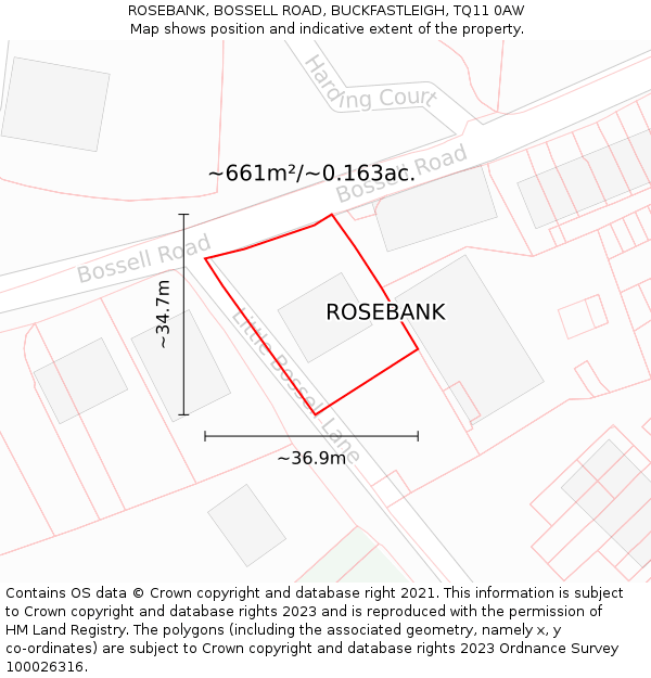 ROSEBANK, BOSSELL ROAD, BUCKFASTLEIGH, TQ11 0AW: Plot and title map
