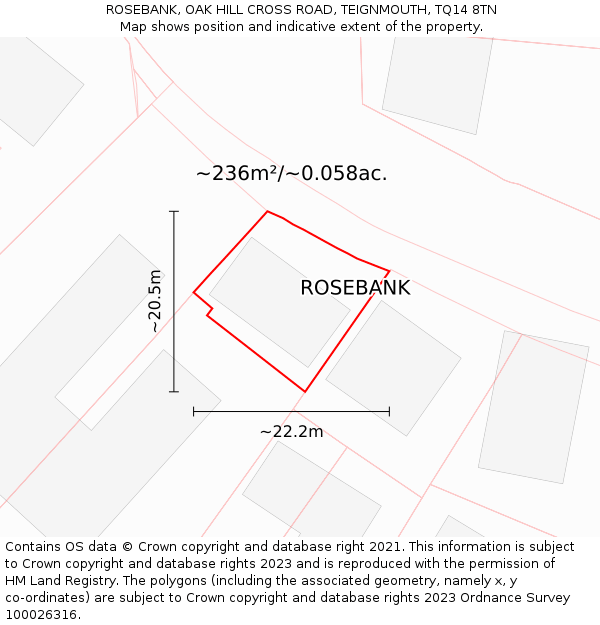 ROSEBANK, OAK HILL CROSS ROAD, TEIGNMOUTH, TQ14 8TN: Plot and title map