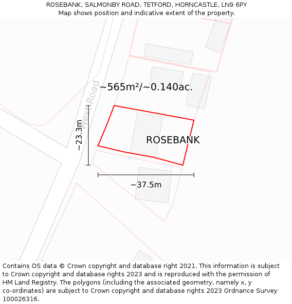 ROSEBANK, SALMONBY ROAD, TETFORD, HORNCASTLE, LN9 6PY: Plot and title map