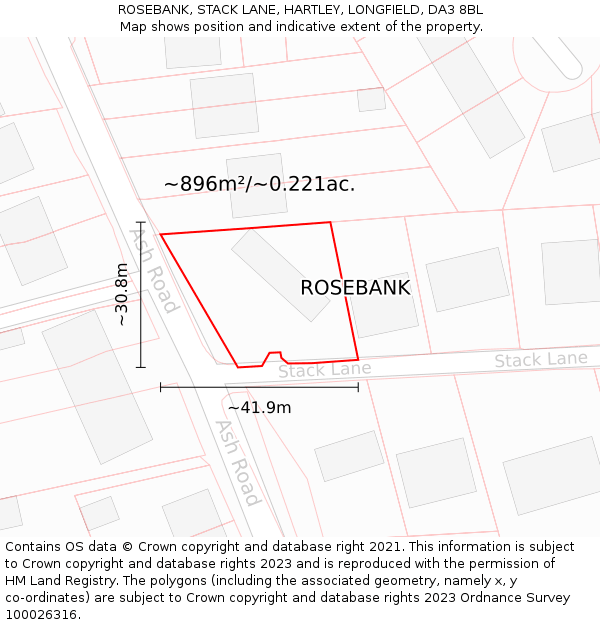 ROSEBANK, STACK LANE, HARTLEY, LONGFIELD, DA3 8BL: Plot and title map