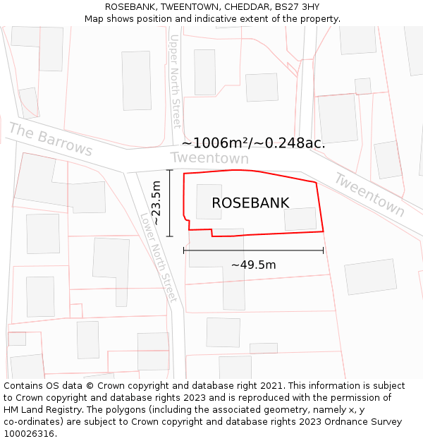 ROSEBANK, TWEENTOWN, CHEDDAR, BS27 3HY: Plot and title map