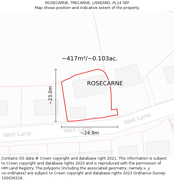 ROSECARNE, TRECARNE, LISKEARD, PL14 5EF: Plot and title map