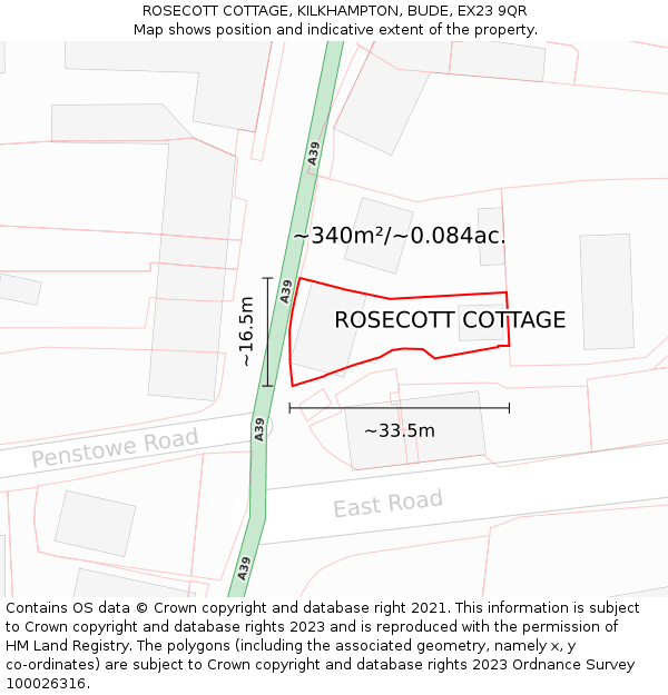 ROSECOTT COTTAGE, KILKHAMPTON, BUDE, EX23 9QR: Plot and title map