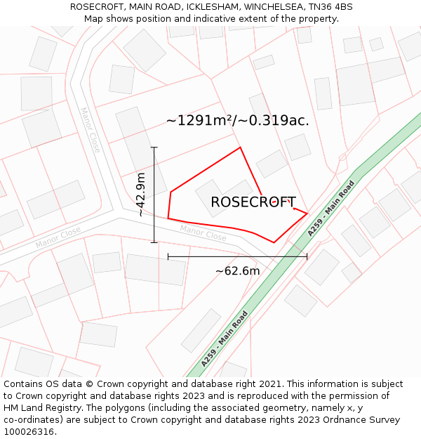 ROSECROFT, MAIN ROAD, ICKLESHAM, WINCHELSEA, TN36 4BS: Plot and title map