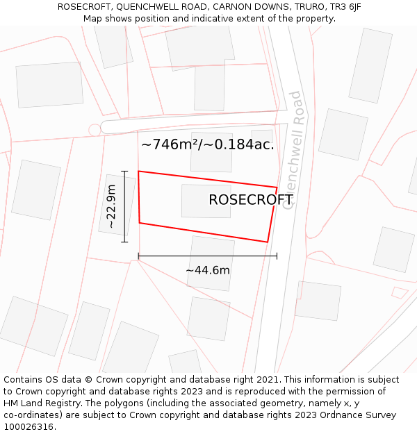 ROSECROFT, QUENCHWELL ROAD, CARNON DOWNS, TRURO, TR3 6JF: Plot and title map