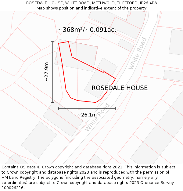 ROSEDALE HOUSE, WHITE ROAD, METHWOLD, THETFORD, IP26 4PA: Plot and title map
