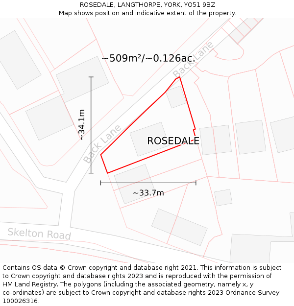 ROSEDALE, LANGTHORPE, YORK, YO51 9BZ: Plot and title map