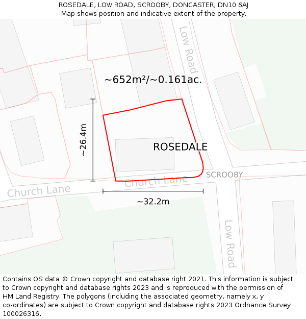 ROSEDALE, LOW ROAD, SCROOBY, DONCASTER, DN10 6AJ: Plot and title map