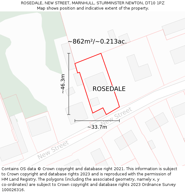 ROSEDALE, NEW STREET, MARNHULL, STURMINSTER NEWTON, DT10 1PZ: Plot and title map