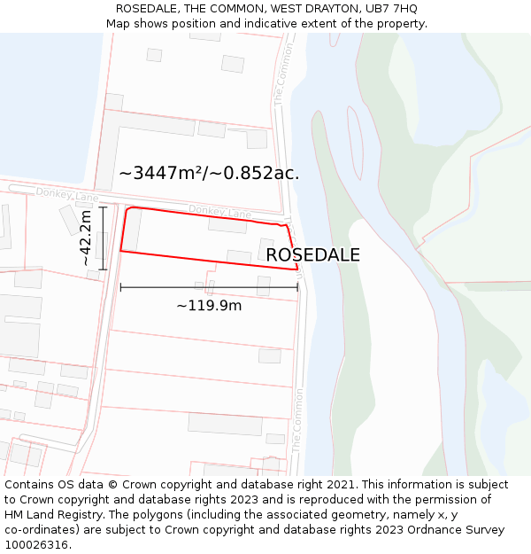ROSEDALE, THE COMMON, WEST DRAYTON, UB7 7HQ: Plot and title map