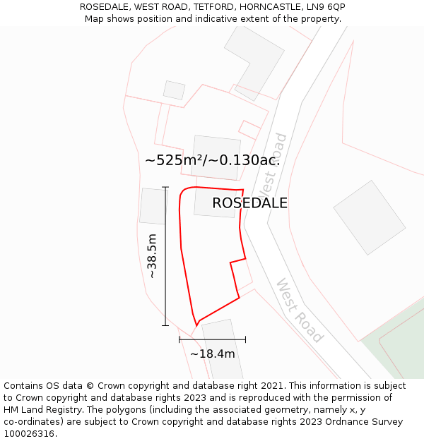 ROSEDALE, WEST ROAD, TETFORD, HORNCASTLE, LN9 6QP: Plot and title map