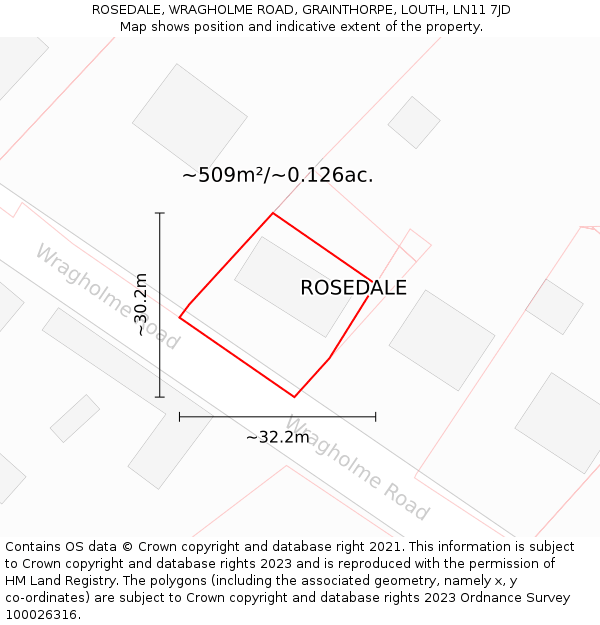 ROSEDALE, WRAGHOLME ROAD, GRAINTHORPE, LOUTH, LN11 7JD: Plot and title map