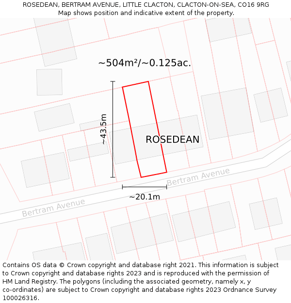 ROSEDEAN, BERTRAM AVENUE, LITTLE CLACTON, CLACTON-ON-SEA, CO16 9RG: Plot and title map