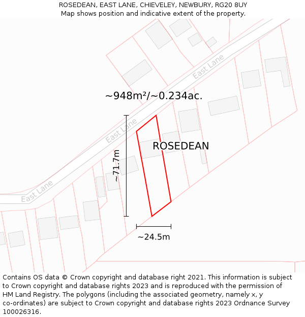 ROSEDEAN, EAST LANE, CHIEVELEY, NEWBURY, RG20 8UY: Plot and title map