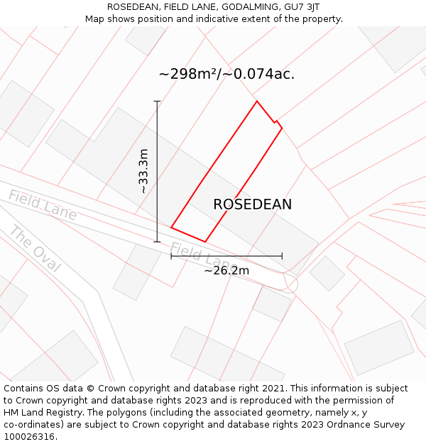 ROSEDEAN, FIELD LANE, GODALMING, GU7 3JT: Plot and title map