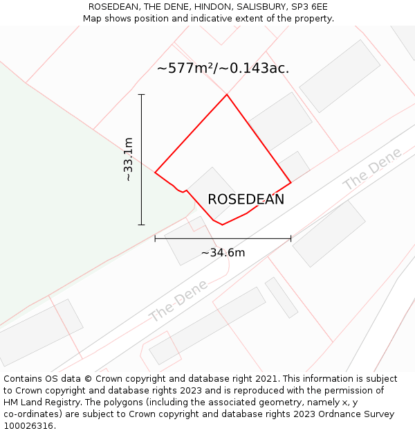 ROSEDEAN, THE DENE, HINDON, SALISBURY, SP3 6EE: Plot and title map
