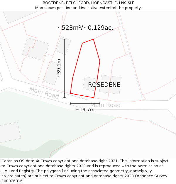 ROSEDENE, BELCHFORD, HORNCASTLE, LN9 6LF: Plot and title map