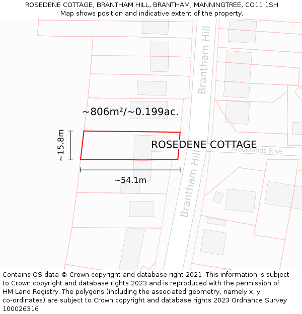 ROSEDENE COTTAGE, BRANTHAM HILL, BRANTHAM, MANNINGTREE, CO11 1SH: Plot and title map