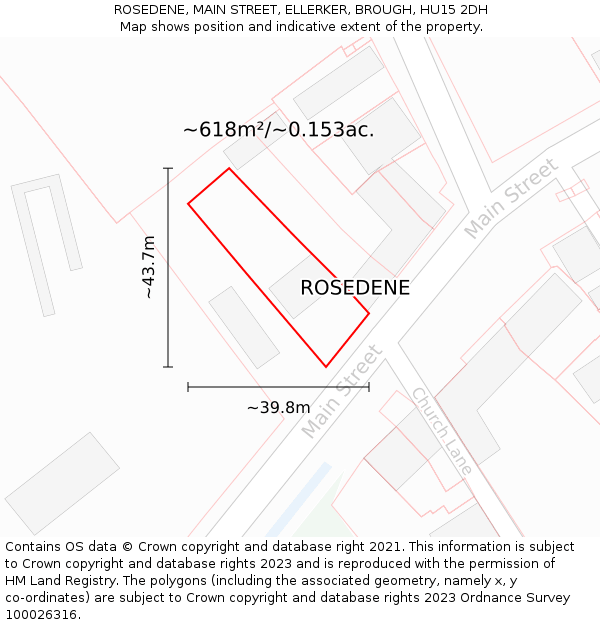 ROSEDENE, MAIN STREET, ELLERKER, BROUGH, HU15 2DH: Plot and title map