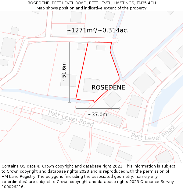 ROSEDENE, PETT LEVEL ROAD, PETT LEVEL, HASTINGS, TN35 4EH: Plot and title map