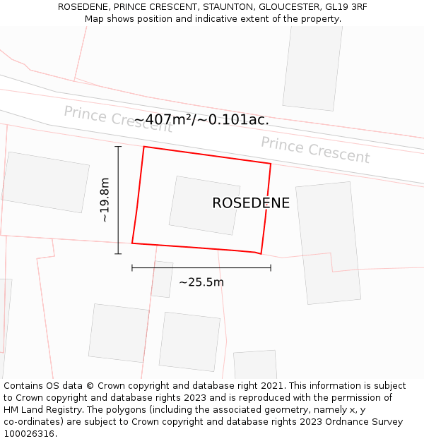 ROSEDENE, PRINCE CRESCENT, STAUNTON, GLOUCESTER, GL19 3RF: Plot and title map
