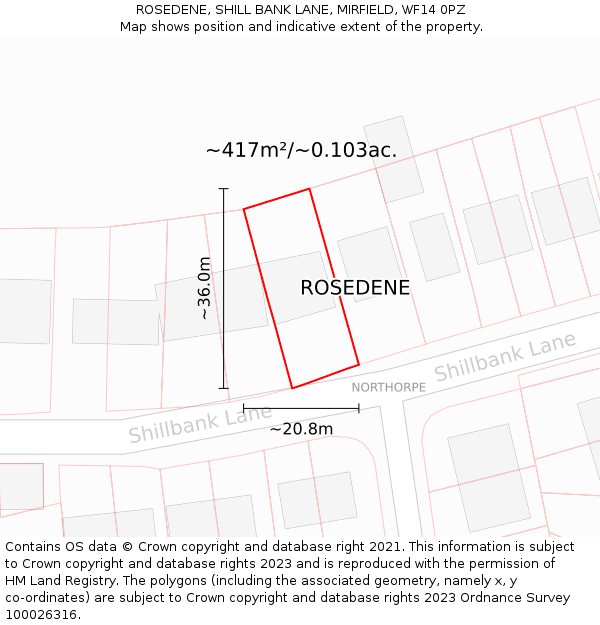 ROSEDENE, SHILL BANK LANE, MIRFIELD, WF14 0PZ: Plot and title map