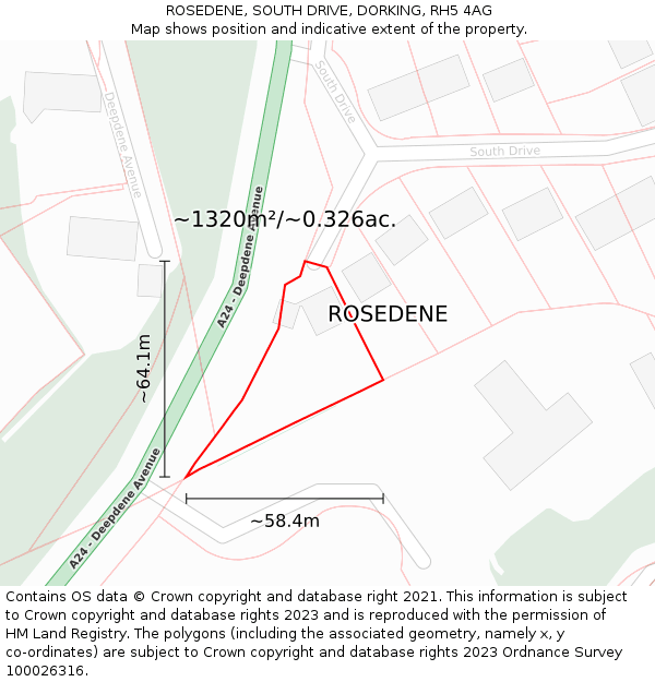 ROSEDENE, SOUTH DRIVE, DORKING, RH5 4AG: Plot and title map