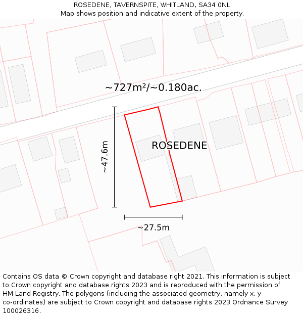 ROSEDENE, TAVERNSPITE, WHITLAND, SA34 0NL: Plot and title map