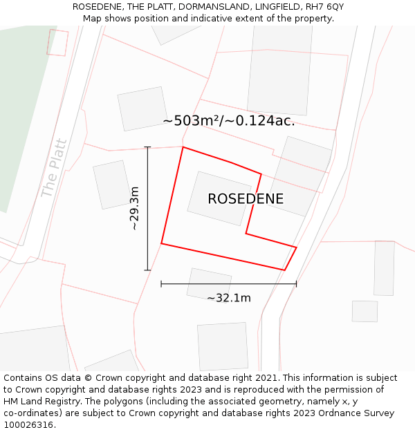 ROSEDENE, THE PLATT, DORMANSLAND, LINGFIELD, RH7 6QY: Plot and title map