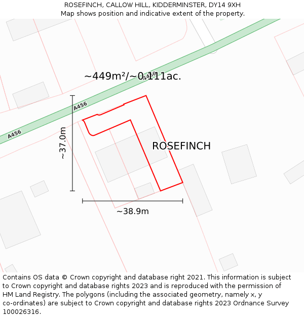 ROSEFINCH, CALLOW HILL, KIDDERMINSTER, DY14 9XH: Plot and title map
