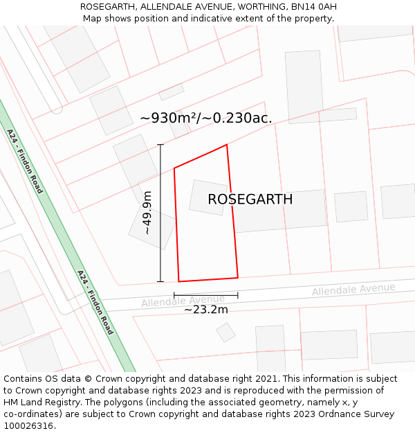 ROSEGARTH, ALLENDALE AVENUE, WORTHING, BN14 0AH: Plot and title map