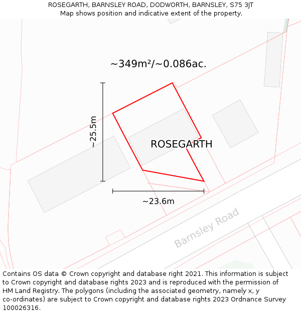 ROSEGARTH, BARNSLEY ROAD, DODWORTH, BARNSLEY, S75 3JT: Plot and title map