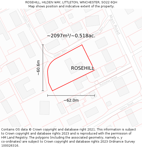 ROSEHILL, HILDEN WAY, LITTLETON, WINCHESTER, SO22 6QH: Plot and title map