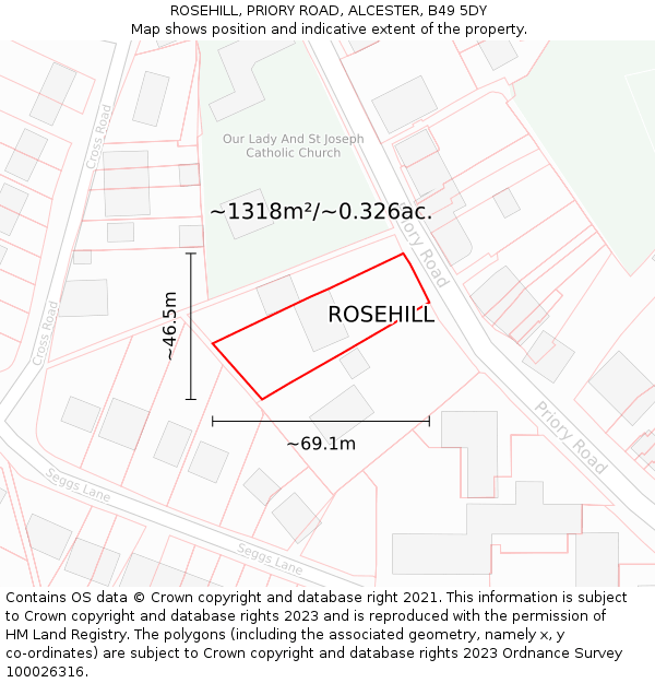 ROSEHILL, PRIORY ROAD, ALCESTER, B49 5DY: Plot and title map