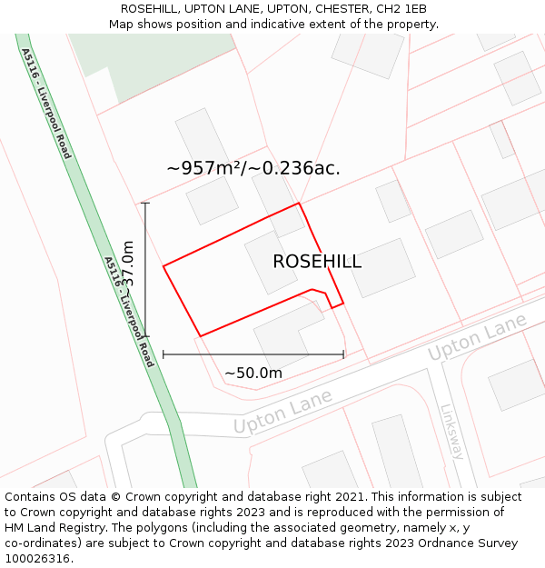 ROSEHILL, UPTON LANE, UPTON, CHESTER, CH2 1EB: Plot and title map