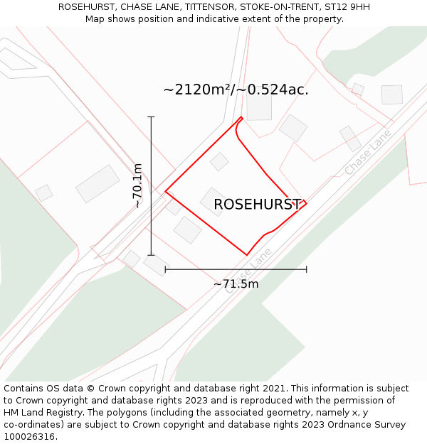 ROSEHURST, CHASE LANE, TITTENSOR, STOKE-ON-TRENT, ST12 9HH: Plot and title map