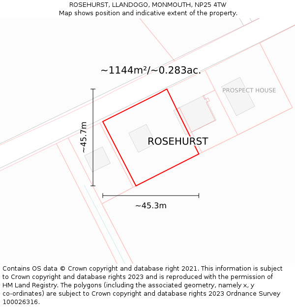 ROSEHURST, LLANDOGO, MONMOUTH, NP25 4TW: Plot and title map